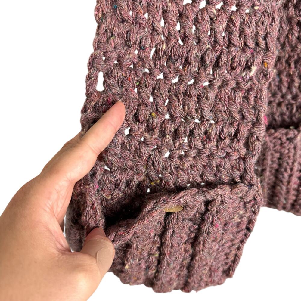 Hand Knit Grandma Wool Blend Soft Chunky Mauve Long Scarf w Pockets Boho Cozy - Picture 6 of 10